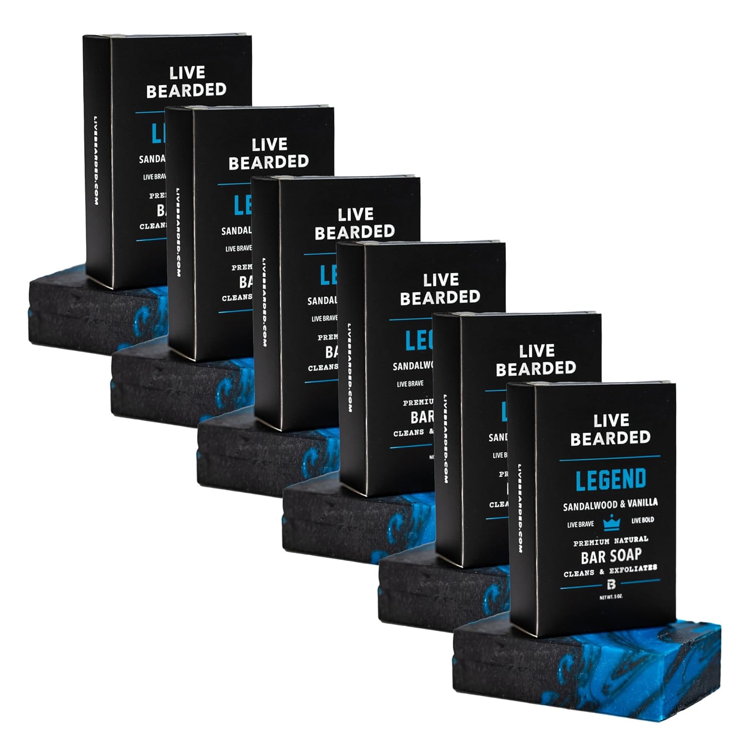 Live Bearded All-Natural Bar Soap for Men - 6-Pack Exfoliates