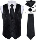 Mens Black Paisley Suit Vest and Necktie Set for Men - 7PCS Formal