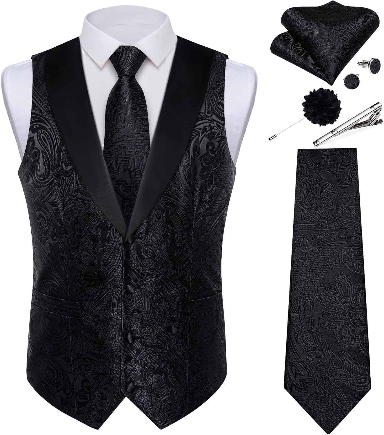 DiBanGu Mens Paisley Suit Vest Set for Weddings and Parties