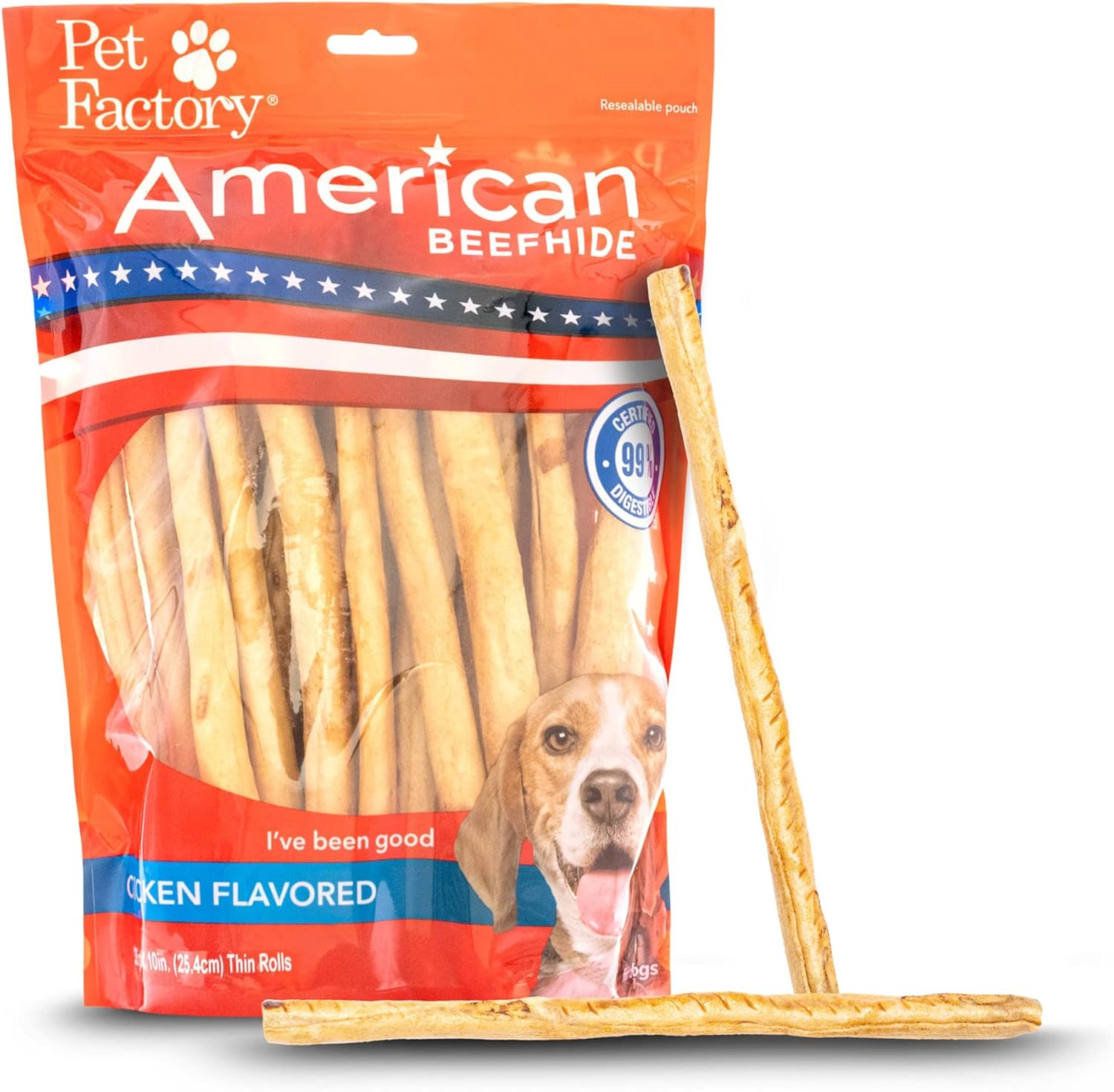 Pet Factory American Beefhide 10in Thin Rolls Dog Chew Treats