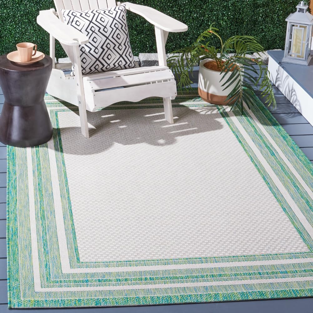 SAFAVIEH Courtyard Collection 5ft 3in x 7ft 7in Ivory/Green Area Rug