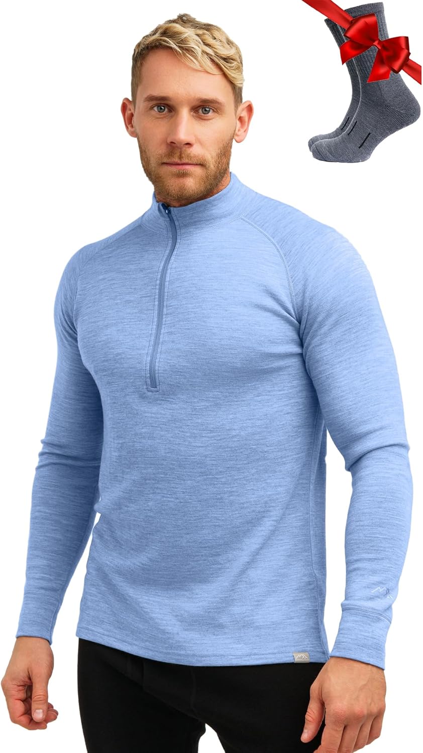 Merino Wool Base Layer Mens Half Zip Sweater for Comfort