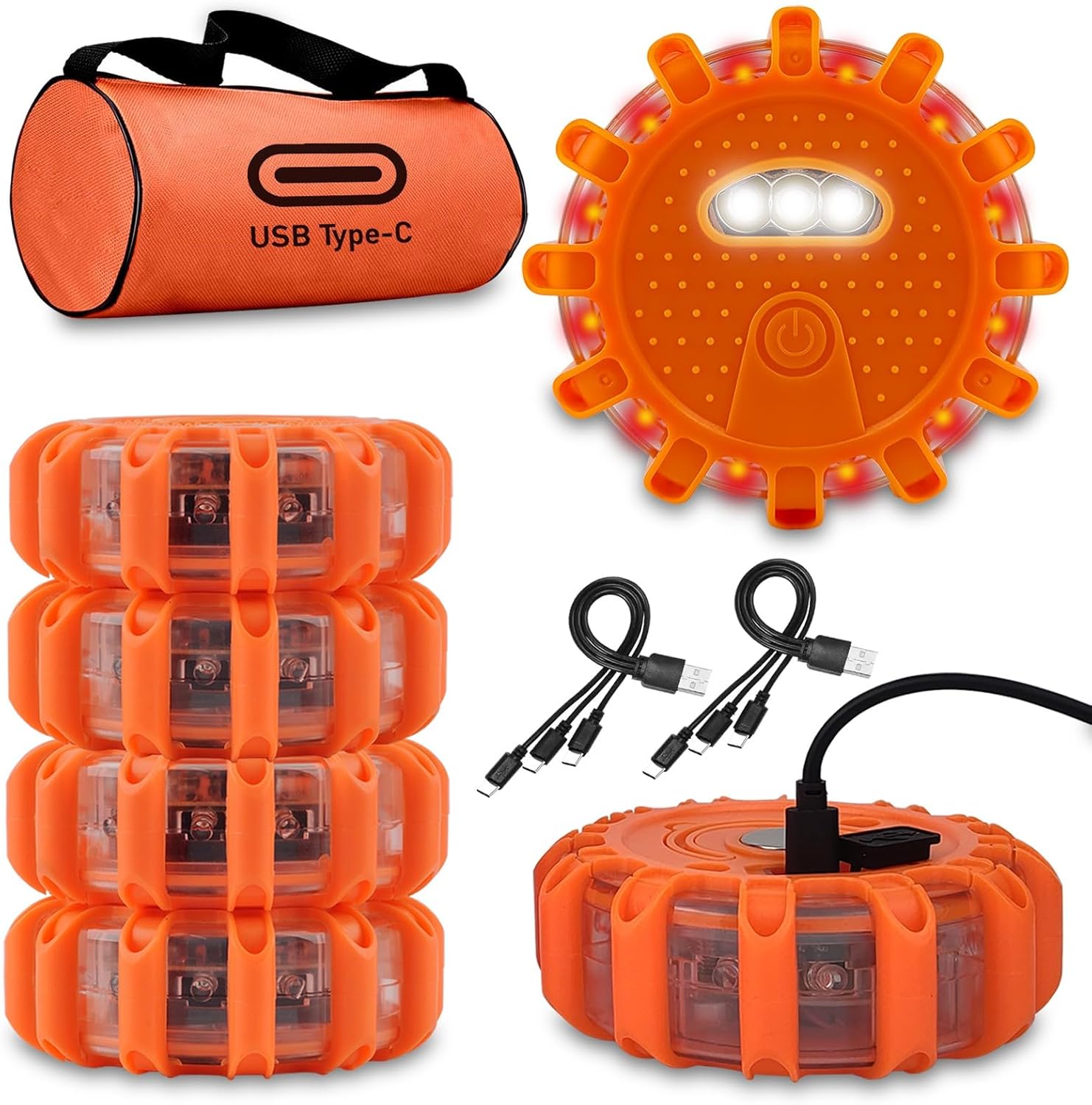 USB-C Rechargeable LED Road Flares for Emergency Safety Use