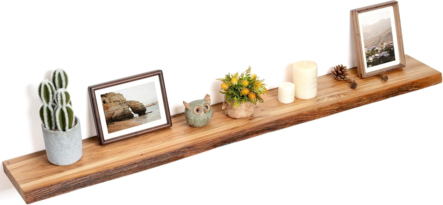 Rustic Solid Elm Wood Floating Shelves for Wall Decor 55 Inch