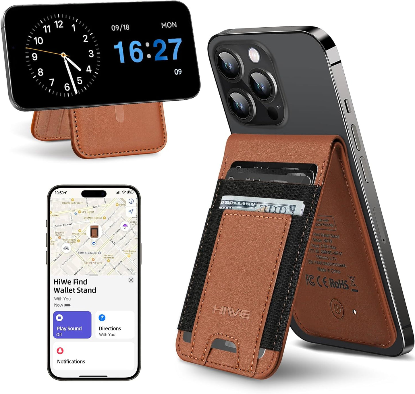 HiWe MagSafe Wallet Stand with Find My and Anti-Lost Features