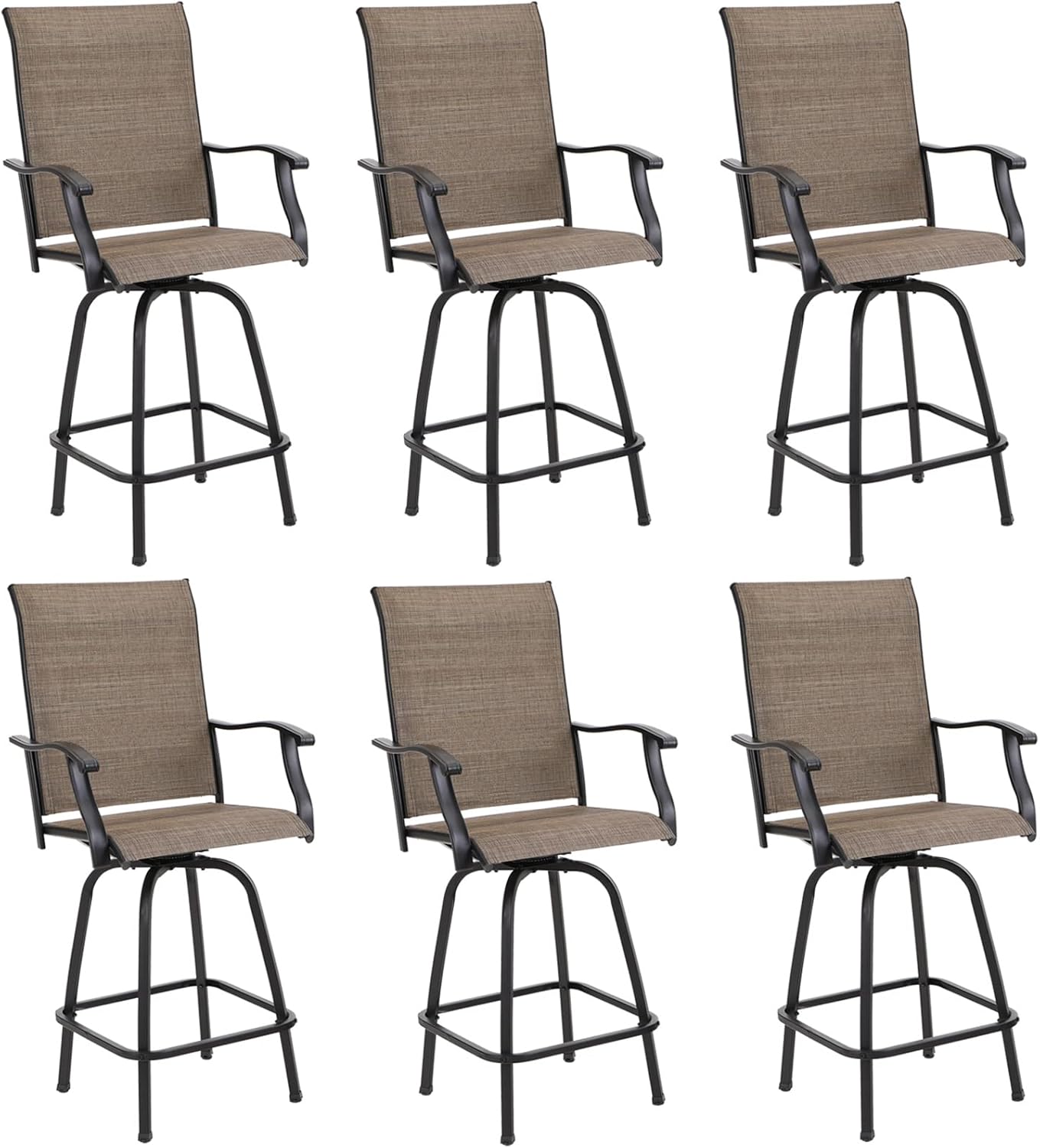 PHI VILLA Outdoor Swivel Bar Stools Set of 6 for Comfort
