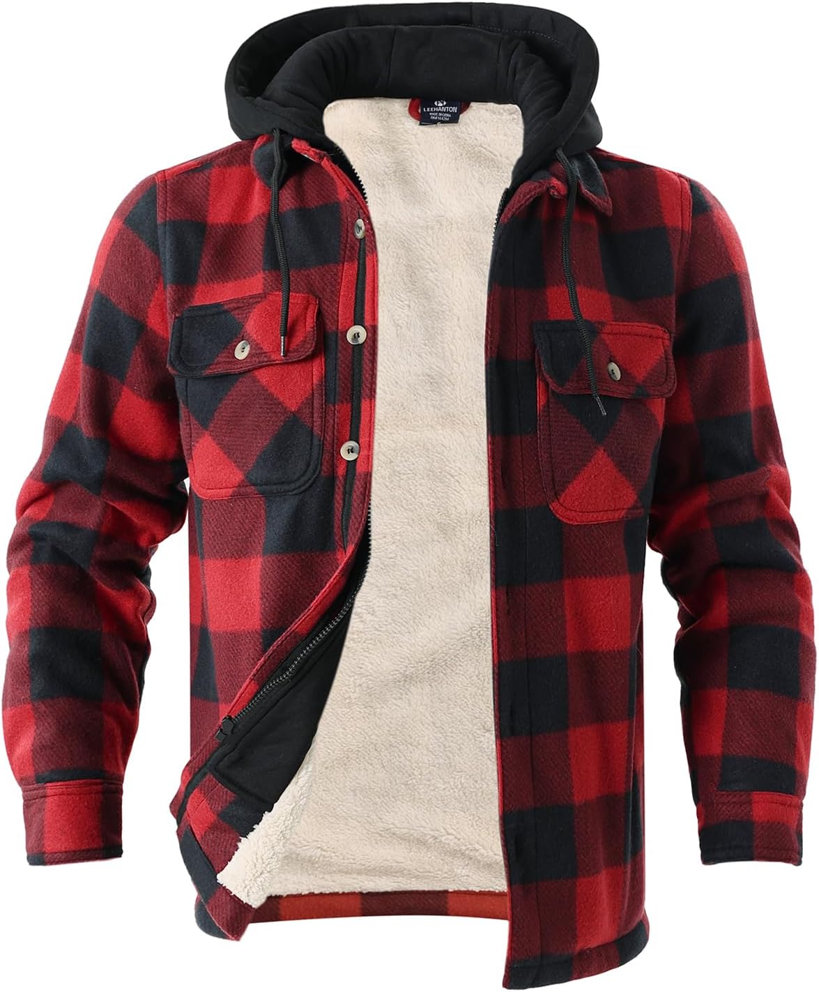 Facitisu Hoodies for Men Sherpa Lined Heavyweight Flannel Jackets