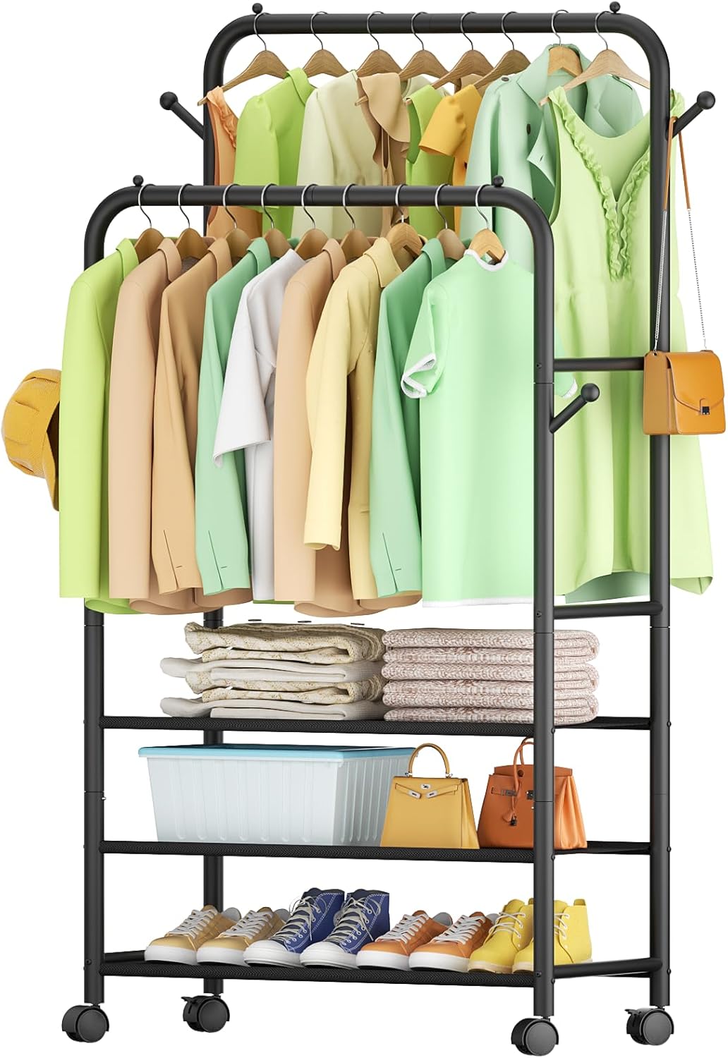 Portable Clothing Rack with Wheels for Easy Garment Storage