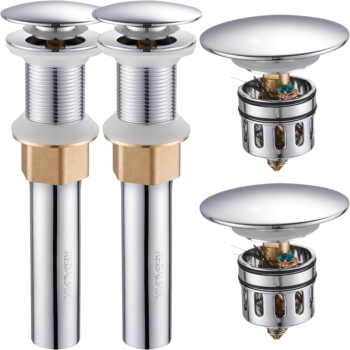 Pop Up Drain Without Overflow for Vessel Sink - 2 Pack Chrome