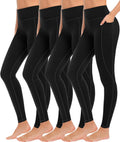 Yoga Leggings with Pockets 4 Pack - High Waist Tummy Control Women's