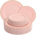 Pink Plastic Plates with Gold Rim 60pcs - Elegant Disposable Party
