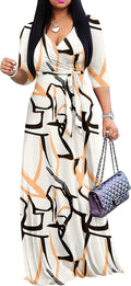 Plus Size Maxi Dress V-Neck 3/4 Sleeve - Comfortable (Style R4ZT)