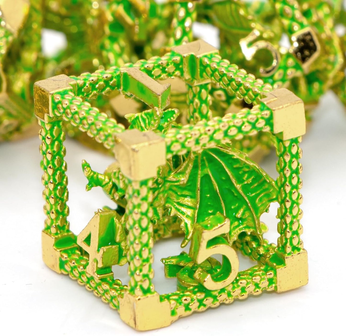 DND Dice Set of 7pc with 3D Dragon Design for RPG Gaming