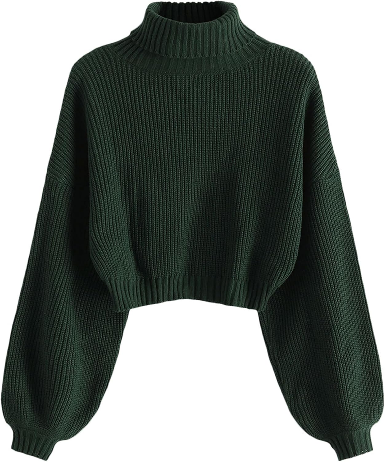 Cropped Turtleneck Sweater for Women with Lantern Sleeves