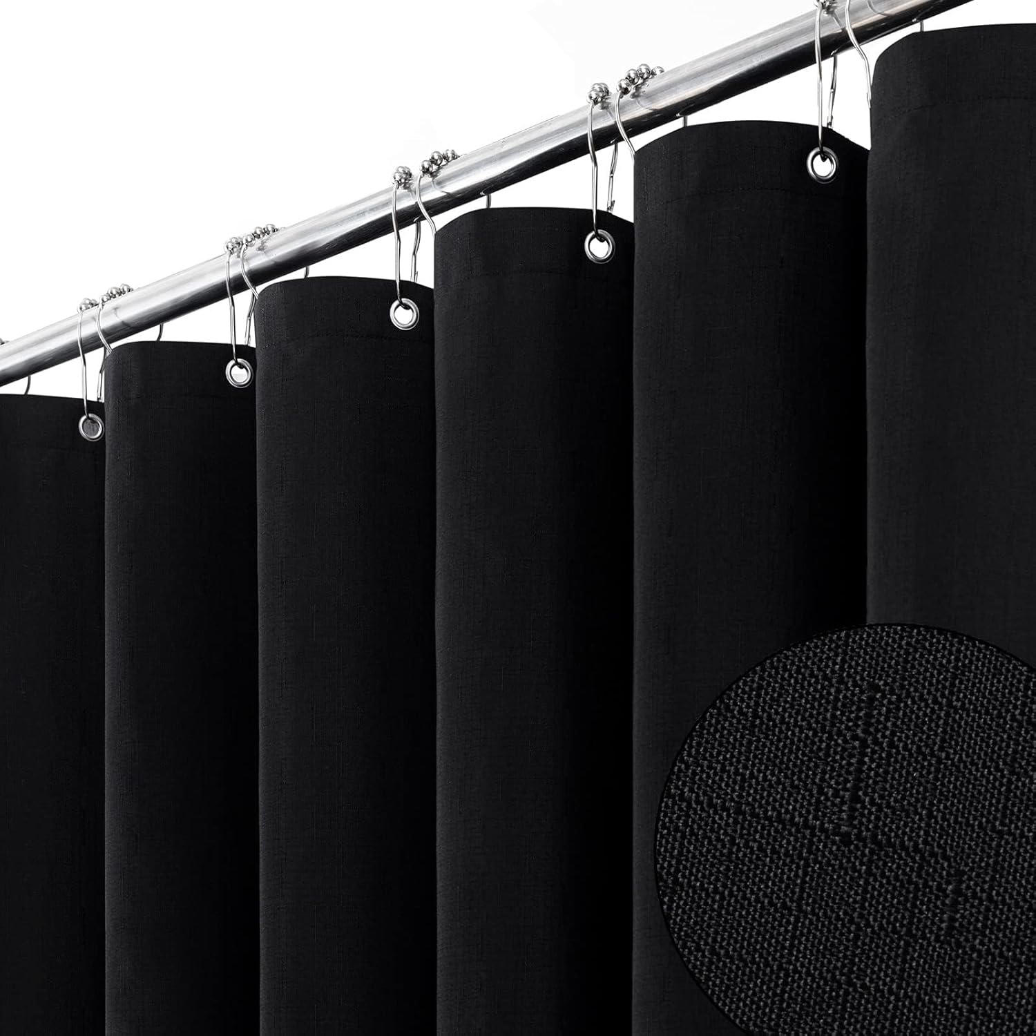 Extra Wide Linen Textured Shower Curtain - 108x72 Inch Black