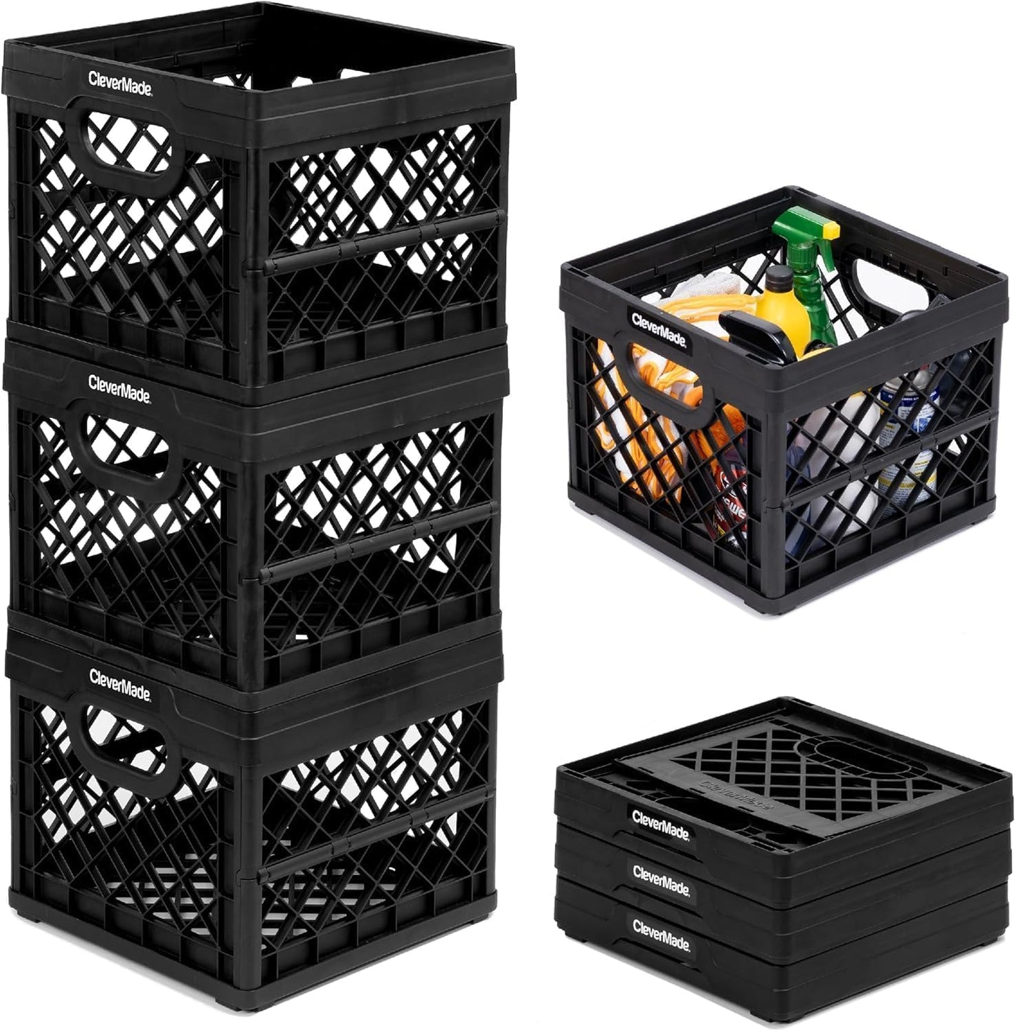 CleverMade Collapsible Milk Crate 3PK for Versatile Storage Needs