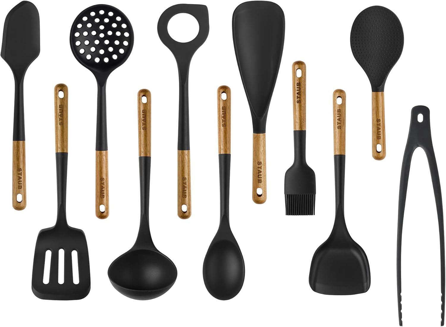 STAUB Silicone Cooking Utensil Set with Wood Handles - 11 Pieces