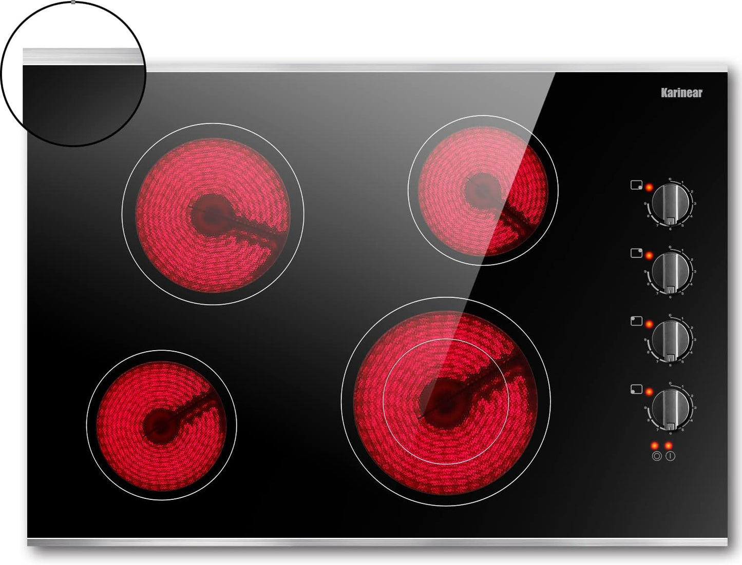 Karinear 30 Inch Electric Cooktop with 4 Burners and Knob Control