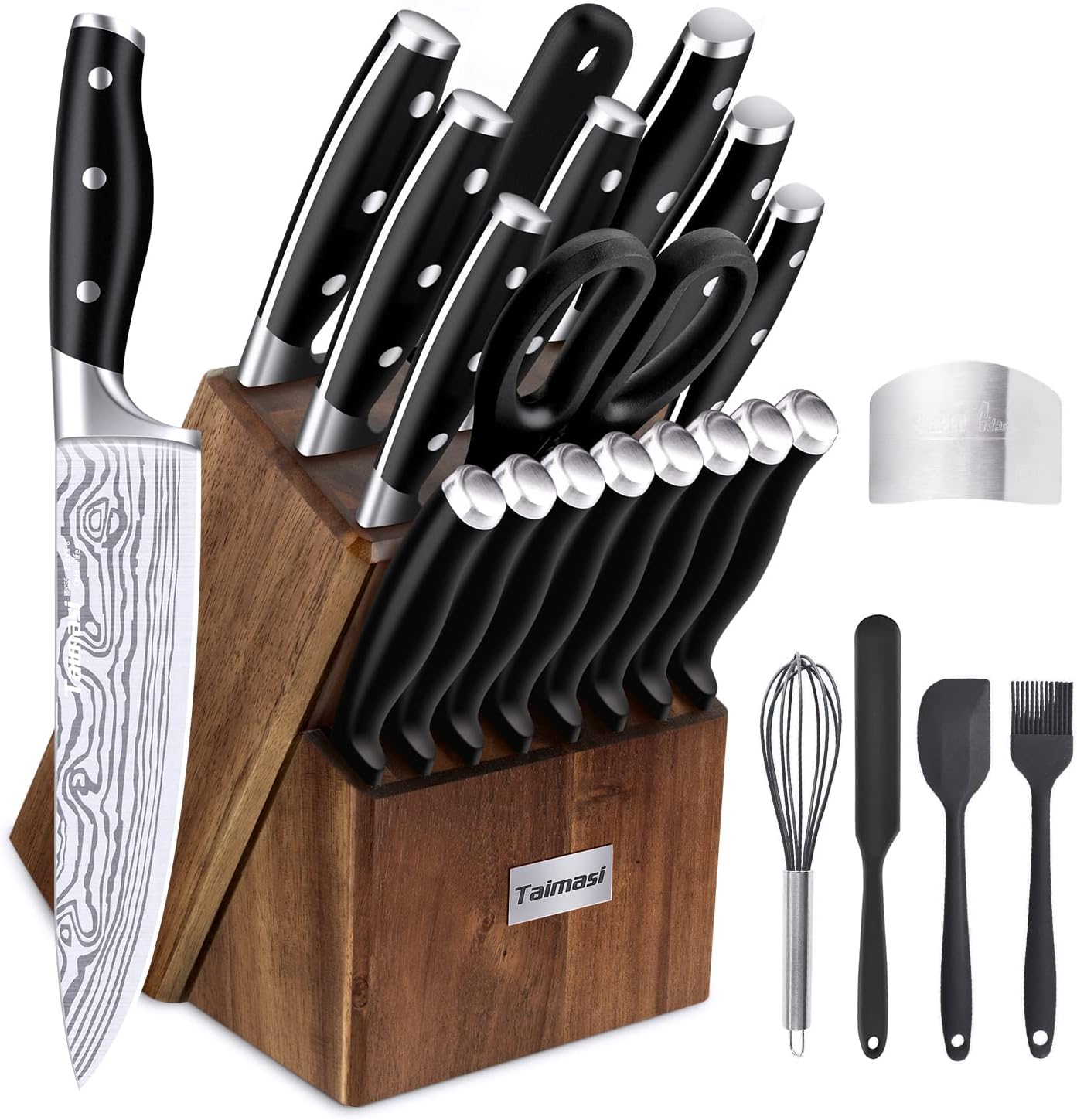 23 Pcs Kitchen Knife Set with Block and Sharpener Rod for Precision