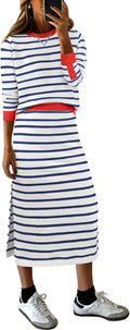 2 Piece Skirt Sets For Women Striped Sweater Midi Dress - Fall 2025