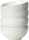 LE TAUCI Cereal Bowls 26 oz Set of 4 - Embossed Stoneware, Stackable