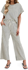 Tankaneo Womens Striped 2 Piece Sets - Comfortable Matching Lounge Set