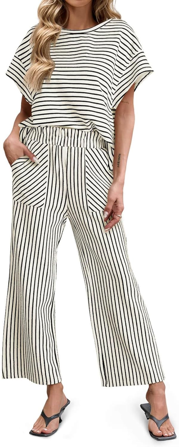 Womens Striped 2 Piece Sets with Pockets for Ultimate Comfort