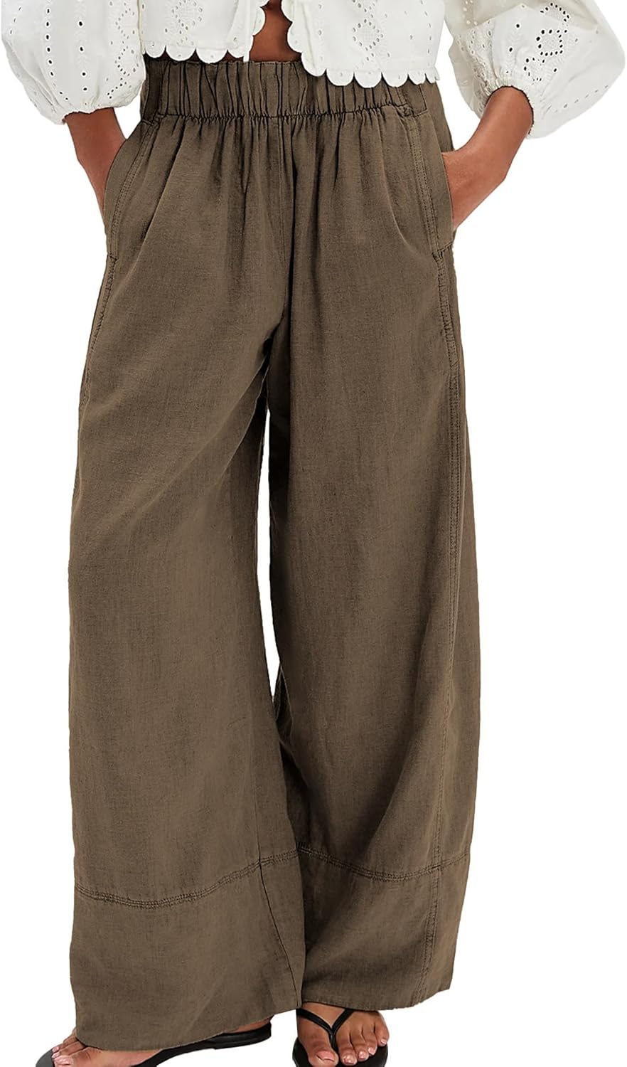 Songling Wide Leg Linen Pants for Women - Casual Palazzo Style