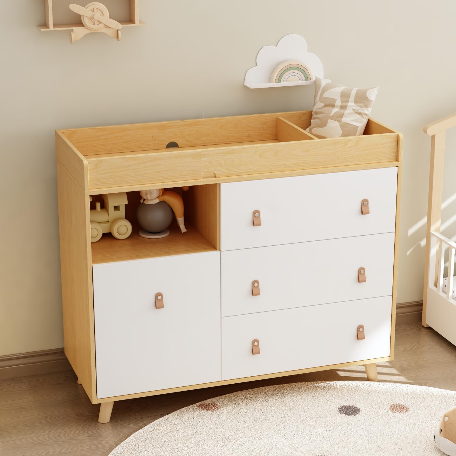 Baby Dresser with Changing Table Top and 4 Drawers for Nursery