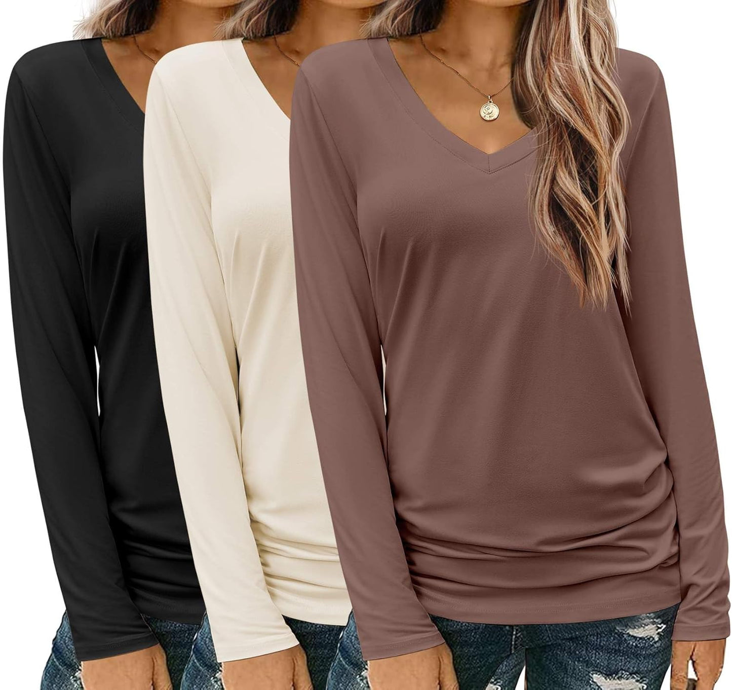 Zeagoo Womens V Neck Long Sleeve T Shirts for Casual Style