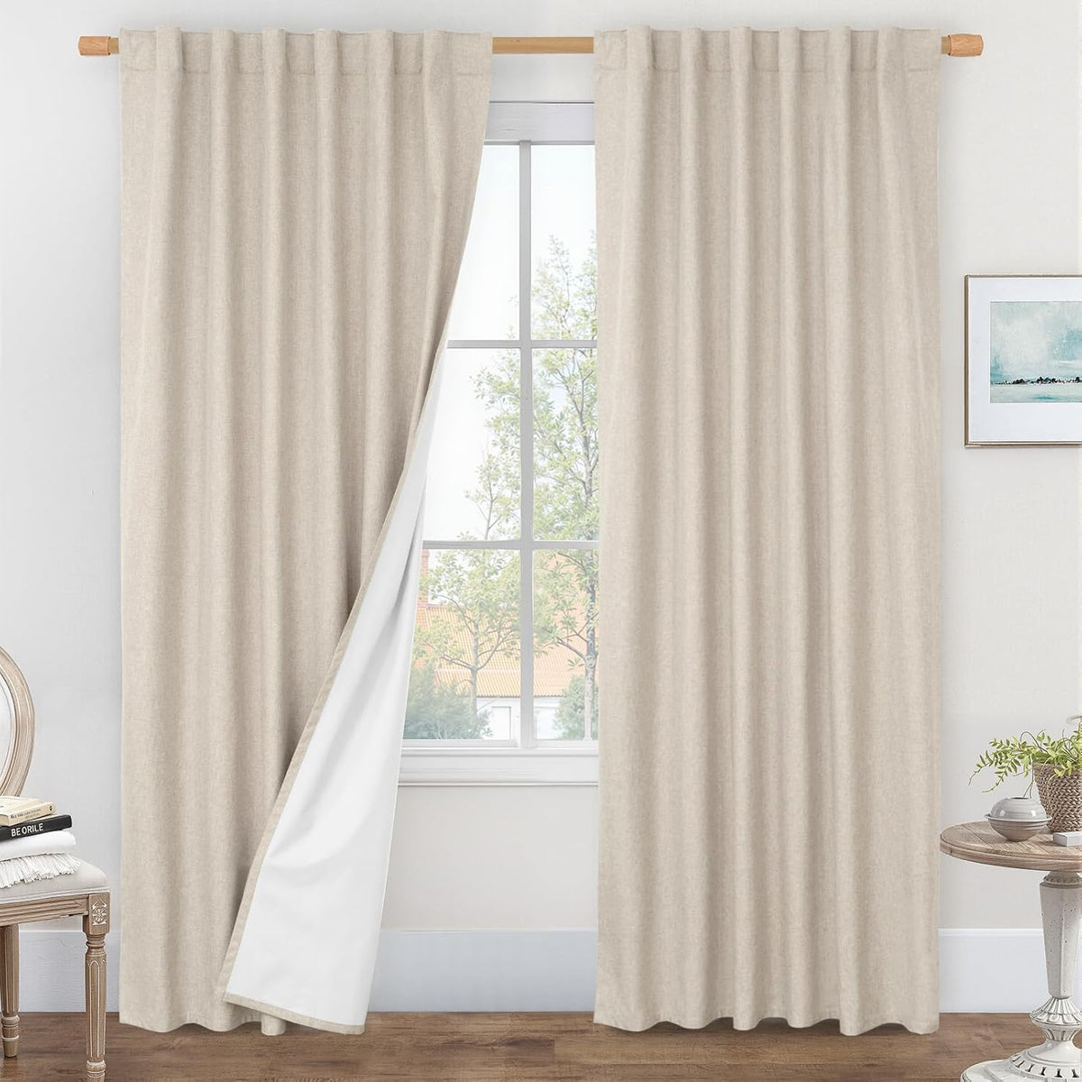 LAMIT Oatmeal 100% Blackout Linen Curtains for Elegant Rooms