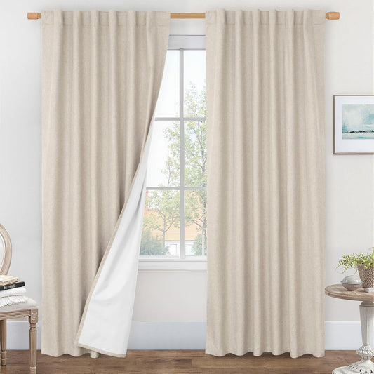 LAMIT Oatmeal 100% Blackout Linen Curtains for Elegant Rooms