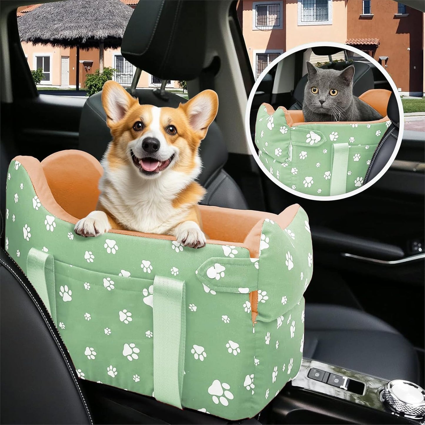 Cullaby Dog Center Console Car Seat for Small Dogs Under 15lbs