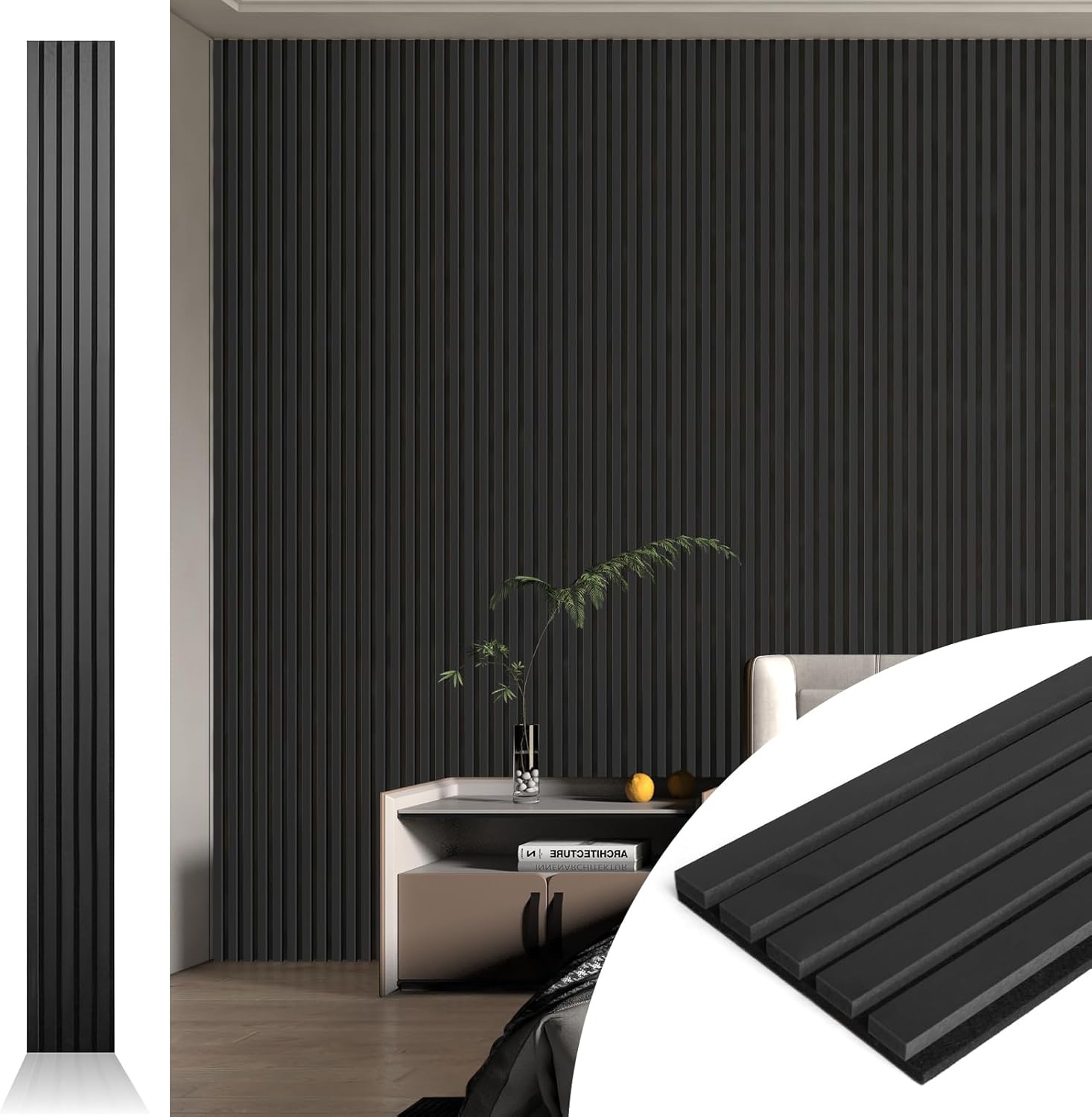 Art3d 4pcs Slat Acoustic Panel for Wall and Ceiling, Black