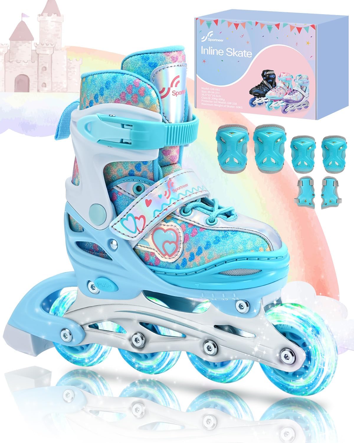 Sportneer Adjustable Inline Skates for Kids with Light Up Wheels