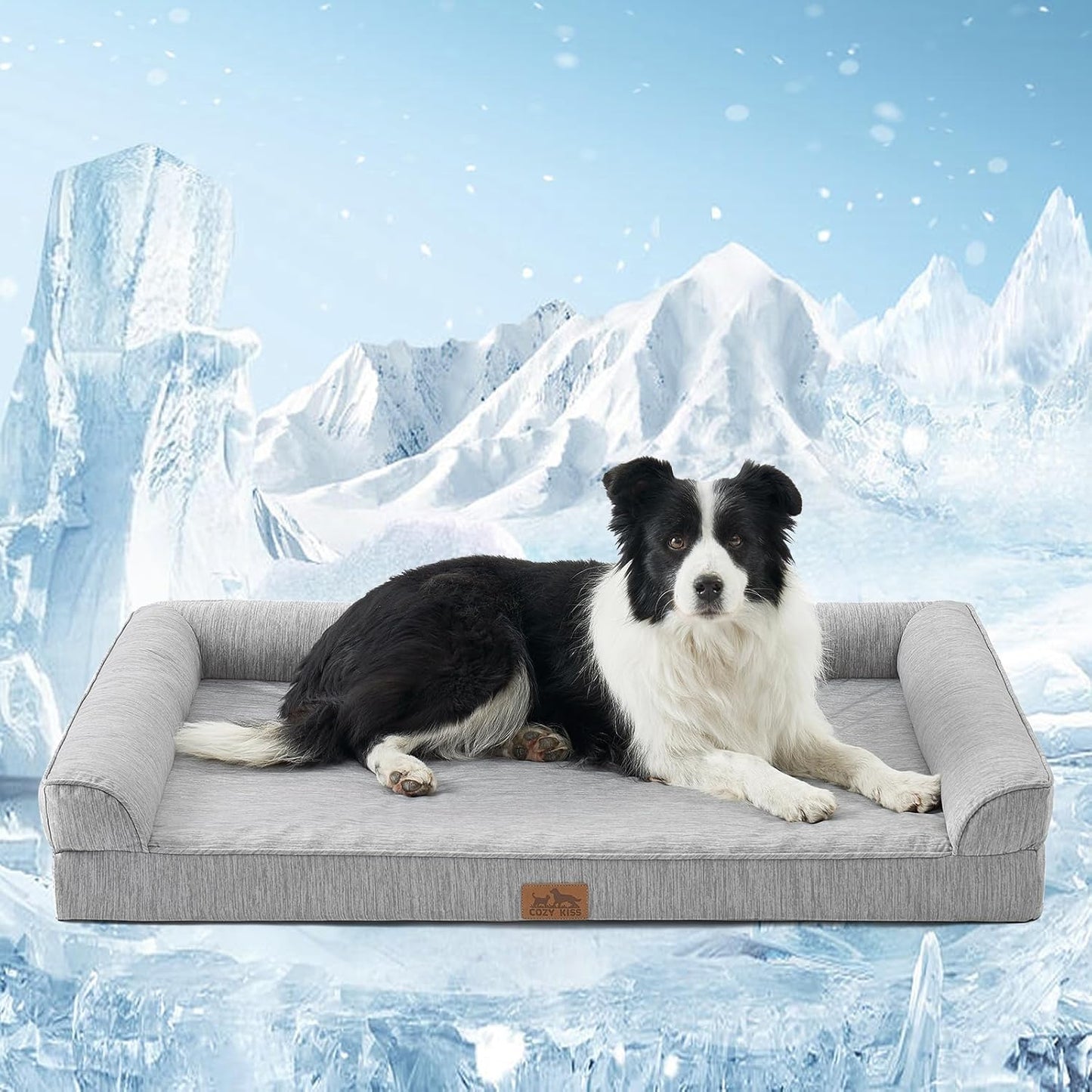 Cooling Dog Bed with Orthopedic Foam for Large Dogs, Grey