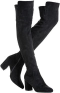 Women Over the Knee Suede Boots Black - 3in Block Heel