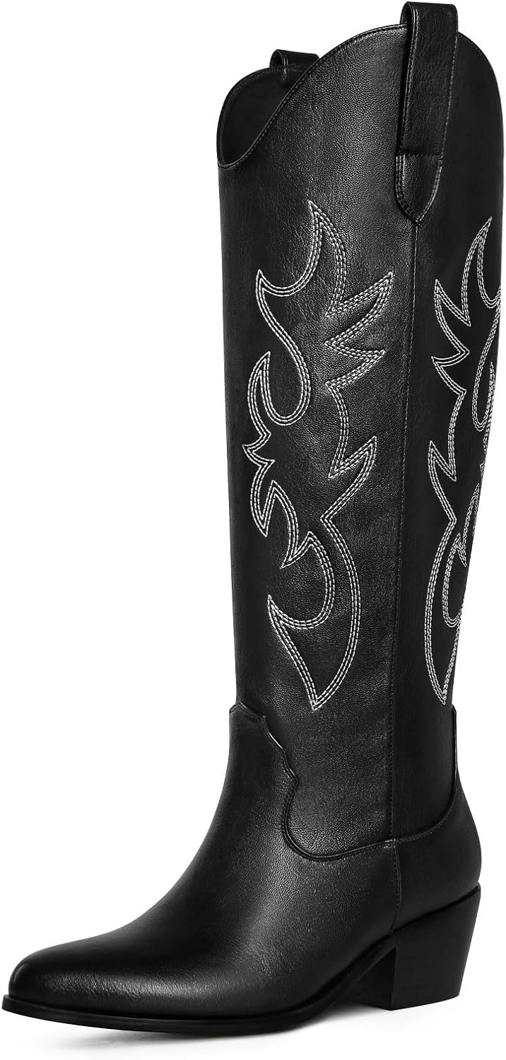 Stylish White Cowgirl Boots for Women with Chunky Heels