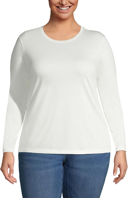 Relaxed Supima Cotton Long Sleeve Crew Neck T-Shirt for Women