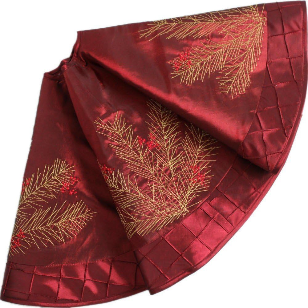 X.Sem Deluxe Embroidered Pine Branches Christmas Tree Skirt
