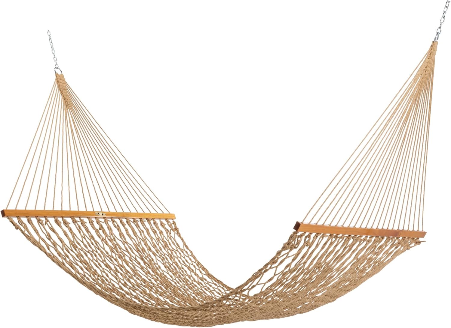 Duracord Rope Hammock for 2 with Oak Spreader Bar and Hooks