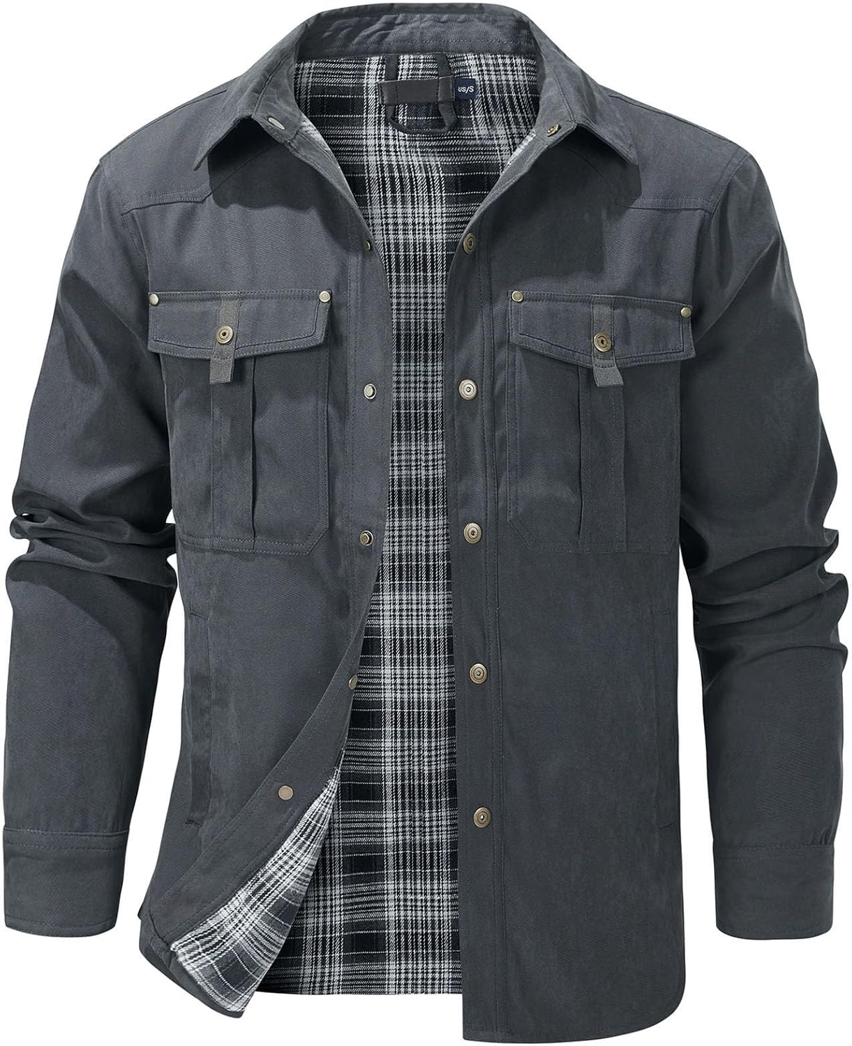 Flygo Mens Flannel Lined Shirt Jacket for Rugged Outdoor Style
