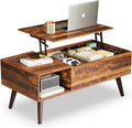 WLIVE Lift Top Coffee Table with Storage - Small Rustic Brown