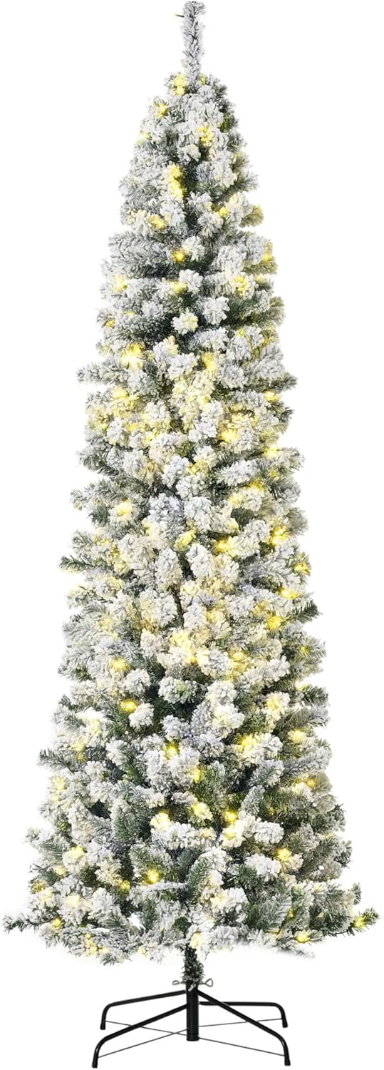 HOMCOM 7.5ft Prelit Snow-Flocked Christmas Tree with LED Lights