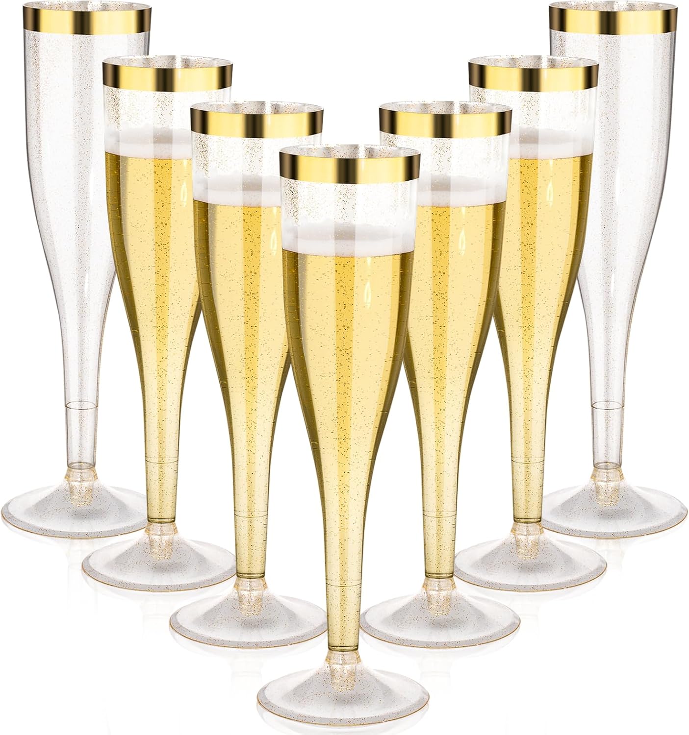 Elegant 48 Pack 6.5 oz Gold Glitter Champagne Flutes for Parties