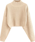 Cropped Turtleneck Sweater Lantern Sleeve Ribbed Knit - Cozy Layering
