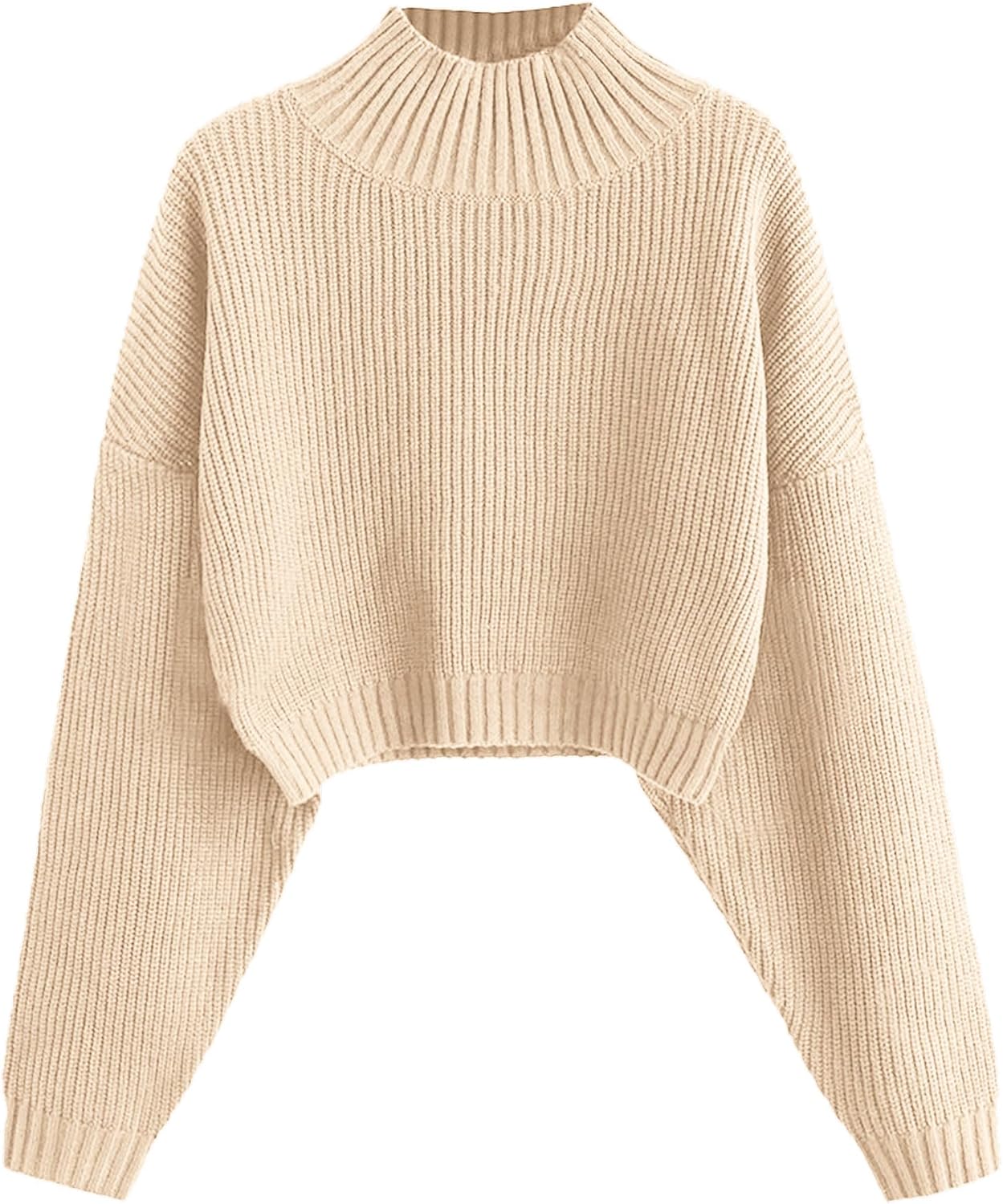Cropped Turtleneck Sweater for Women - Stylish Lantern Sleeve Knit