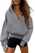 Women's Half Zip Up Hoodie Oversized Cropped Sweatshirt - 2025 Y2K