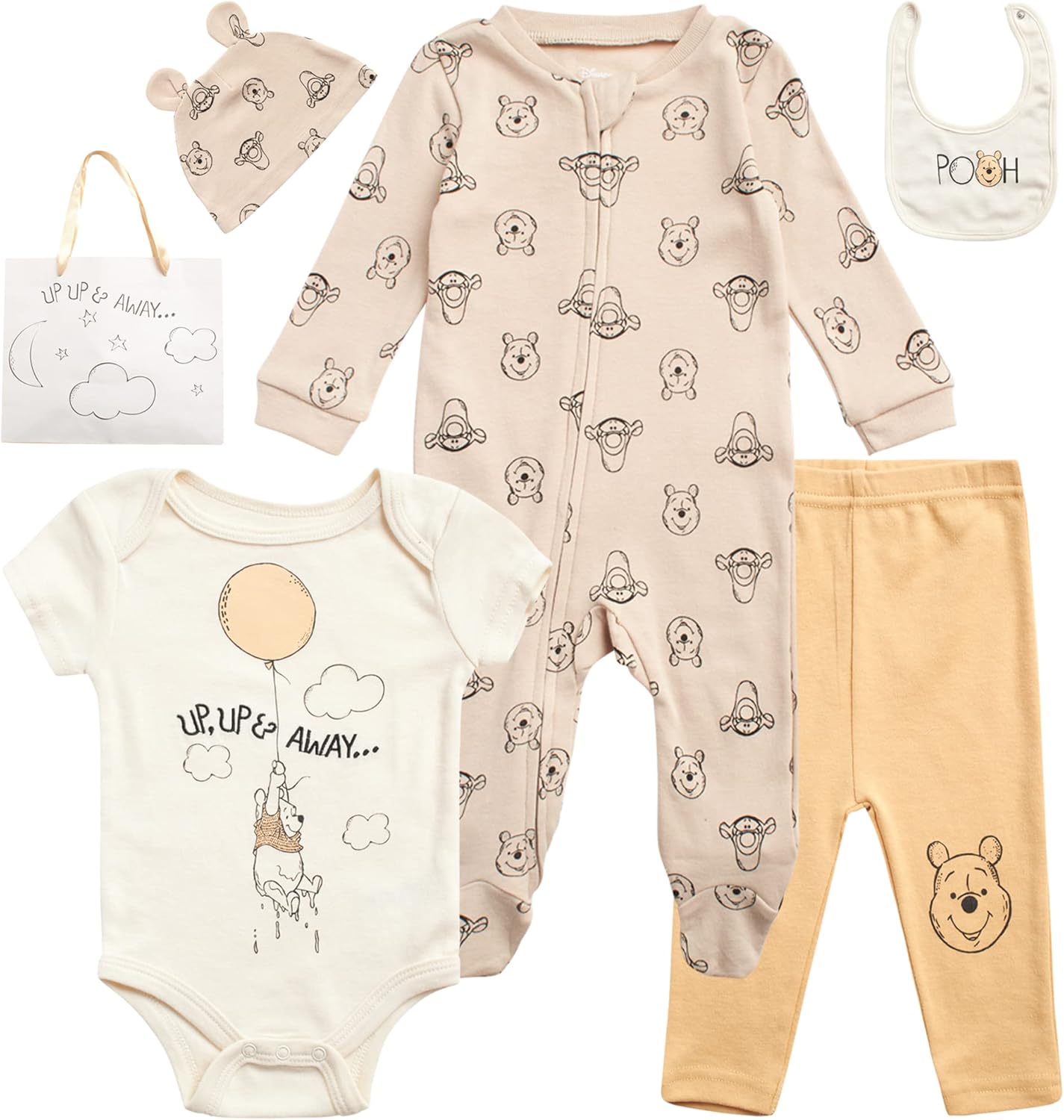 Disney Newborn Baby Clothes 7 Piece Mickey Pooh Gift Set