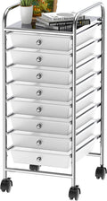 Utility Cart with 8 Drawers Chrome Metal Storage - Rolling Organizer